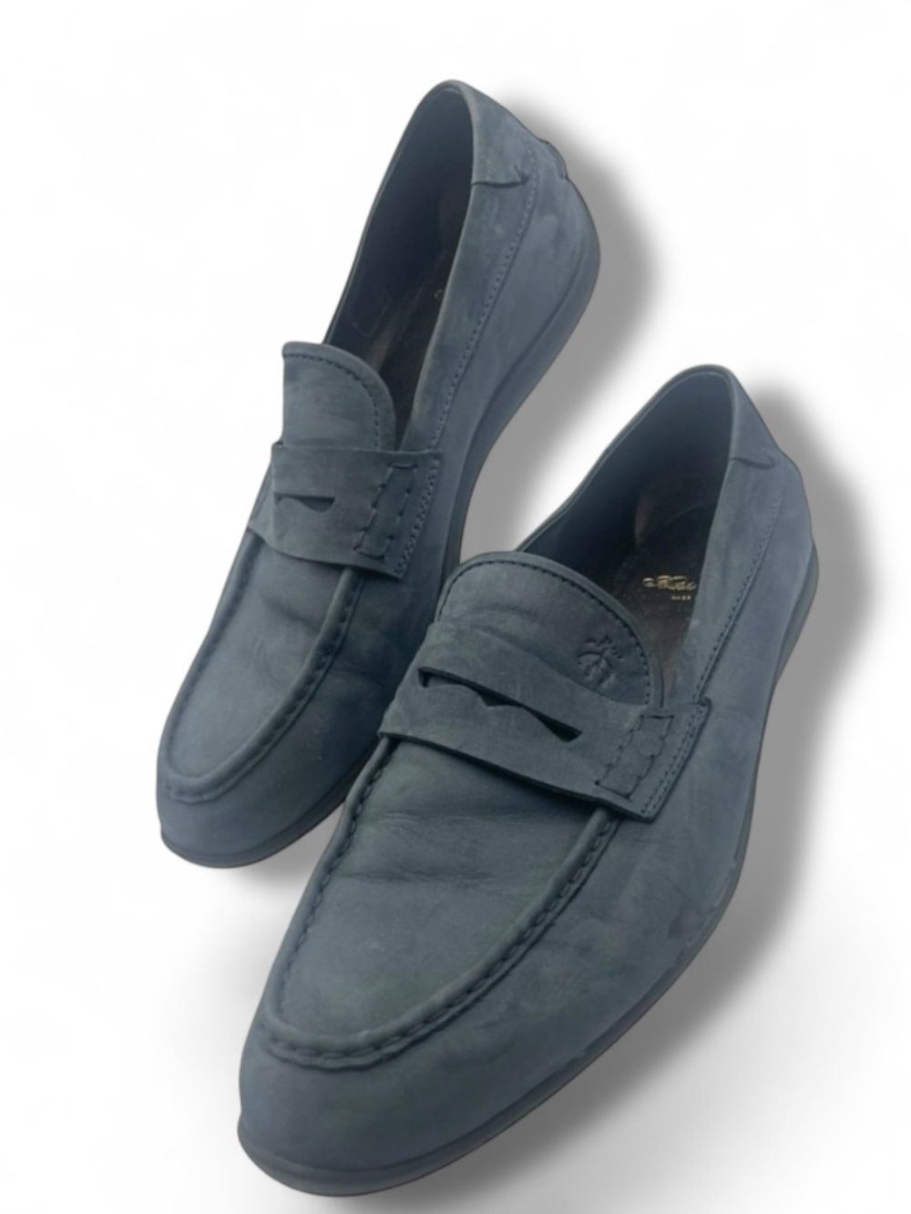 BROOKS BROTHERS 1818 Navy Suede Penny Loafers Size 11 Rubber Vibram Soles